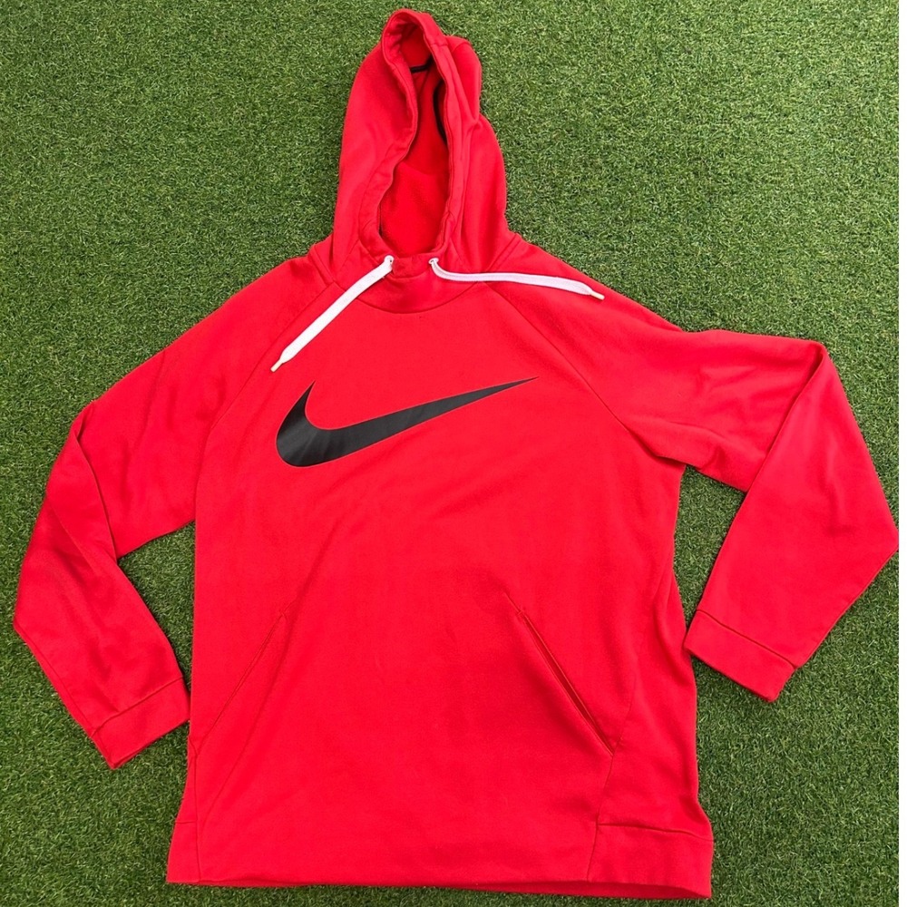 Nike Dri-FIT Mens Large Red Swoosh Logo Training Hoodie Sweatshirt R8L3BA1